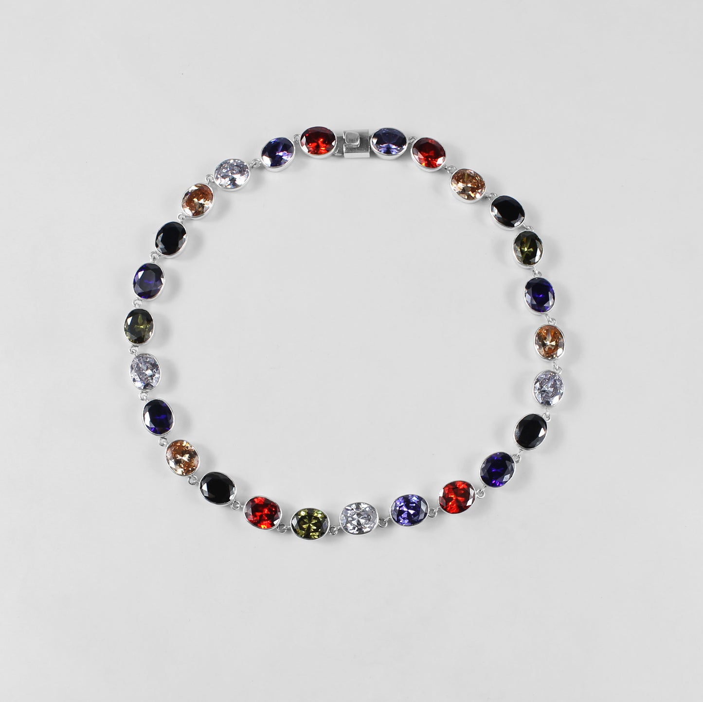 Silver Round Gemstone Necklace