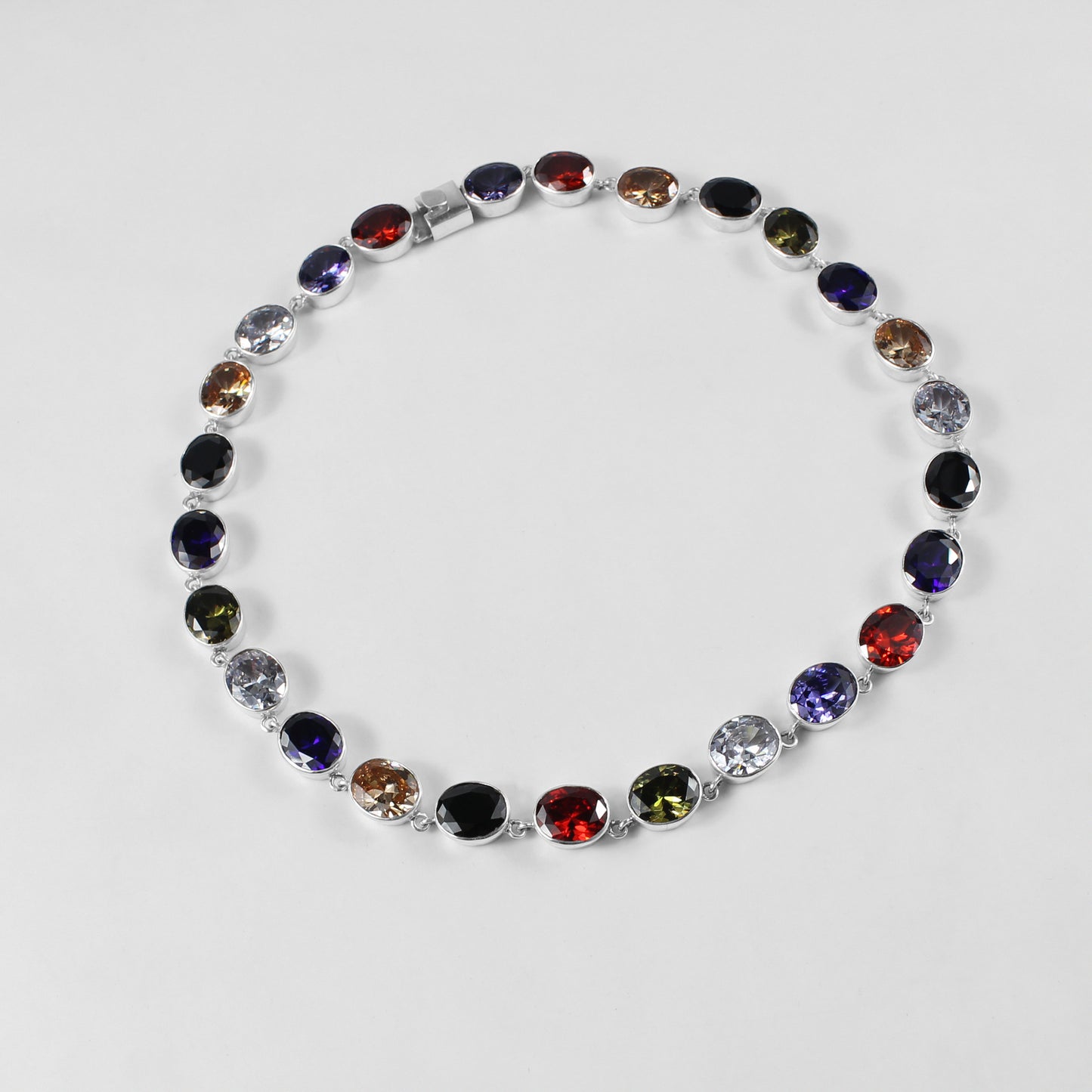 Silver Round Gemstone Necklace