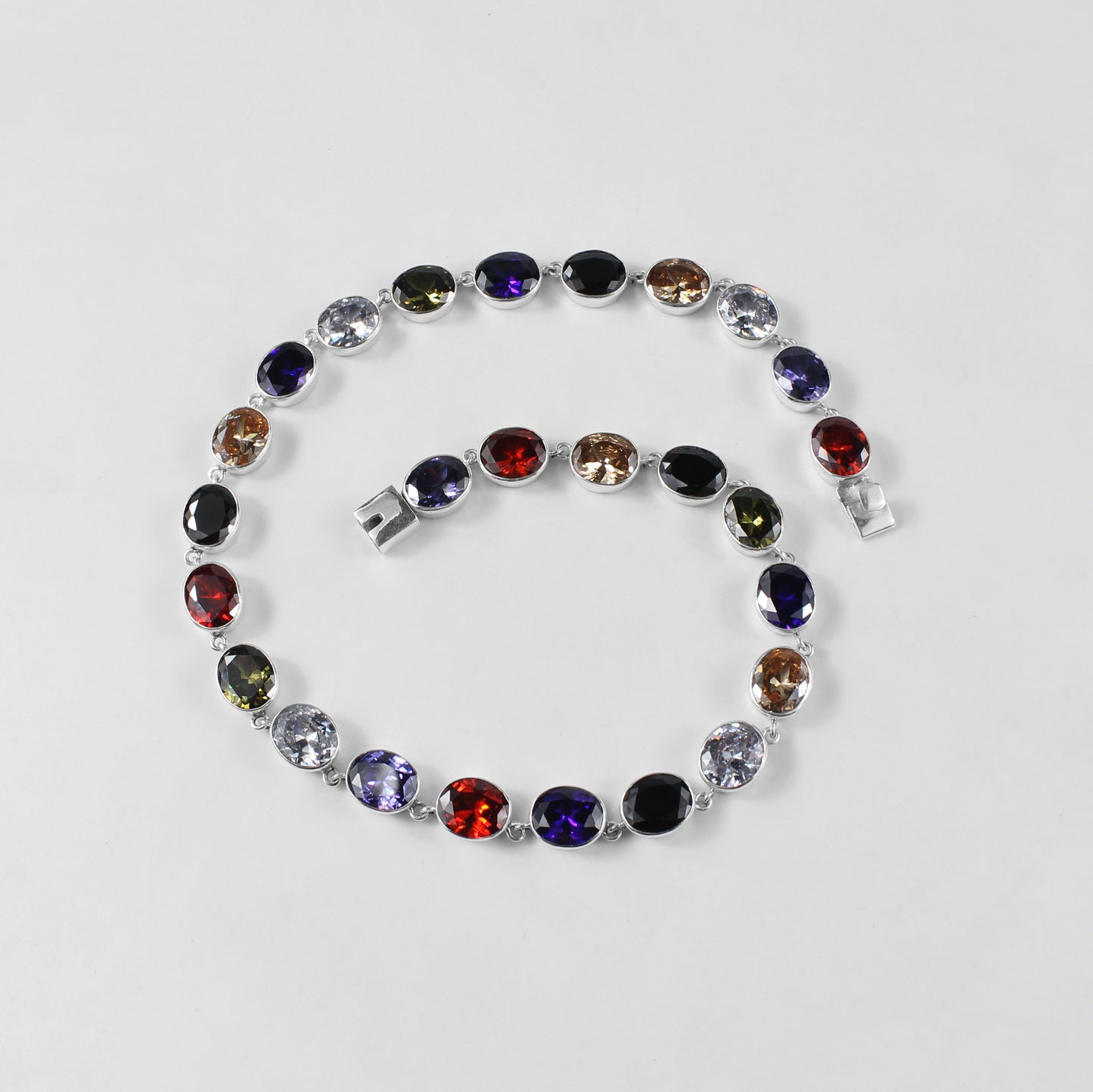 Silver Round Gemstone Necklace