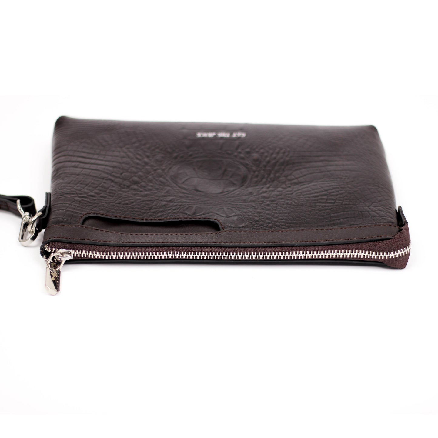 Regent Croc Clutch Bag (Dark Brown)
