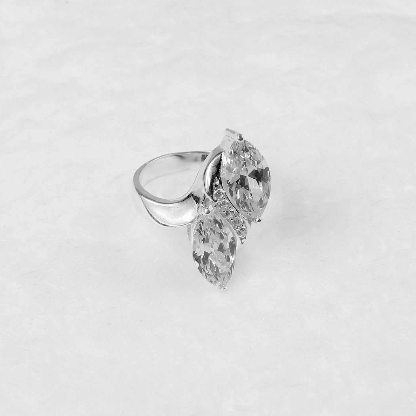 Marquise Majesty Ring crafted in 925 sterling silver, showcasing a regal marquise-inspired design that exudes timeless elegance.