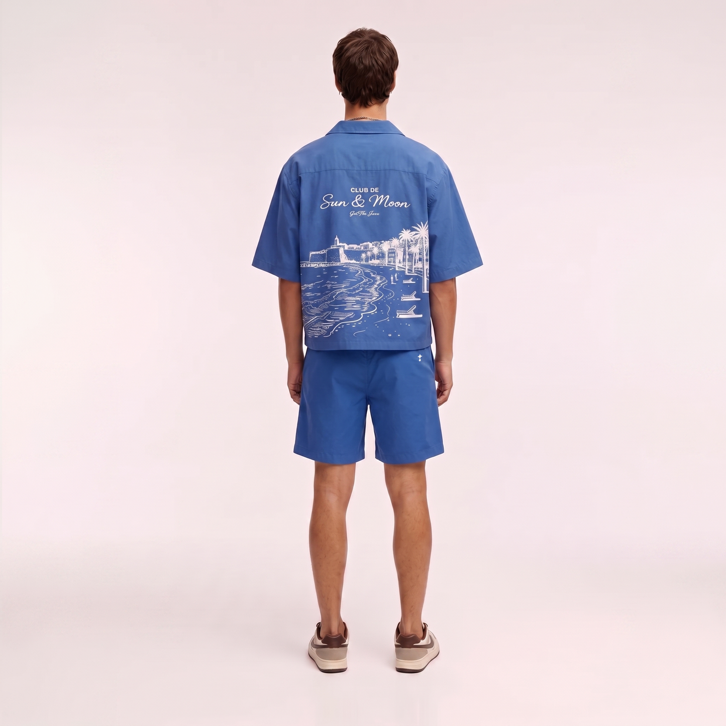 "Club De Sun & Moon" Embroidered Beach Shirt (Blue)