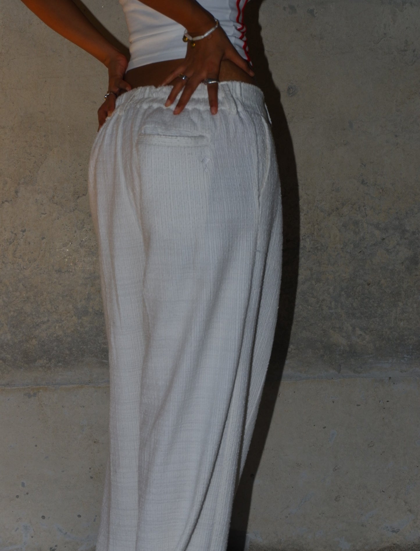 Off-White Textured Wide-Leg Pants