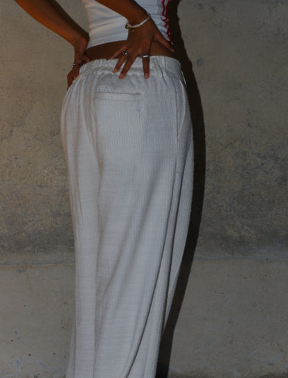 Off-White Textured Wide-Leg Pants