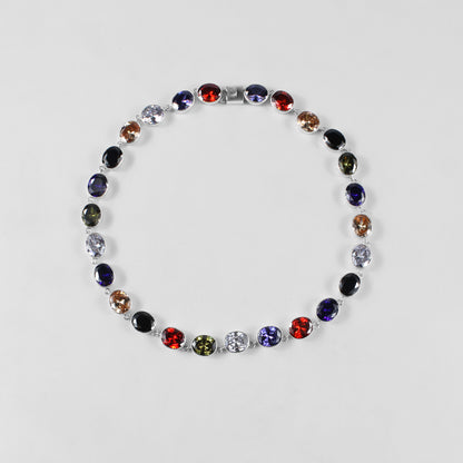 Silver Round Gemstone Necklace