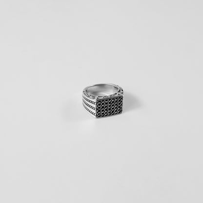 Noir Grid Bead Ring