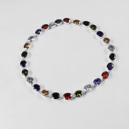 Silver Round Gemstone Necklace