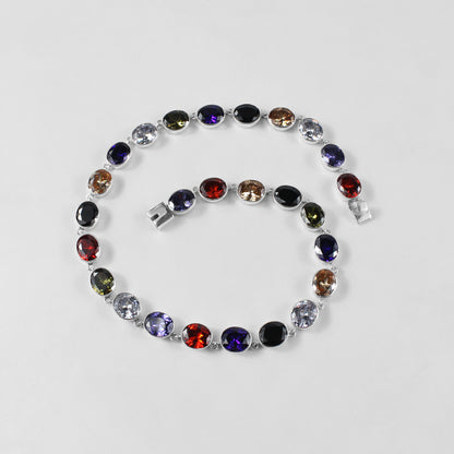 Silver Round Gemstone Necklace