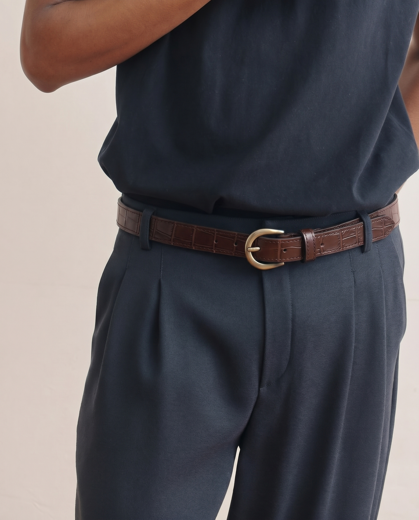 Antique Brass Buckle Belt  (Cognac Brown)
