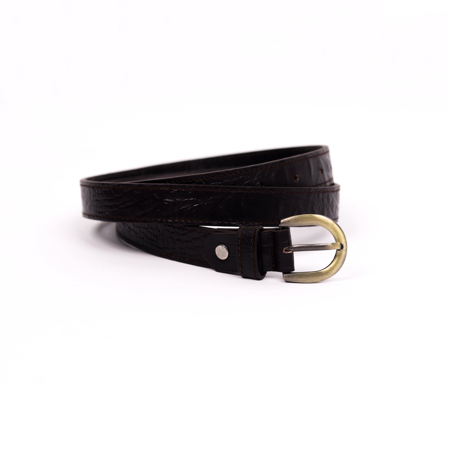 Antique Brass Buckle Belt (Dark Brown)