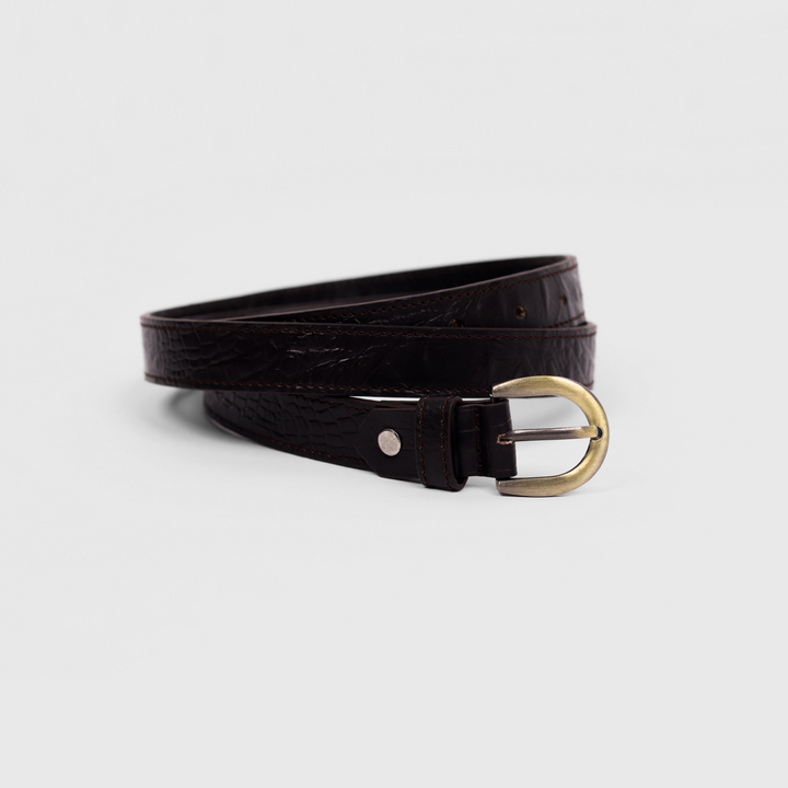 Antique Brass Buckle Belt (Dark Brown)