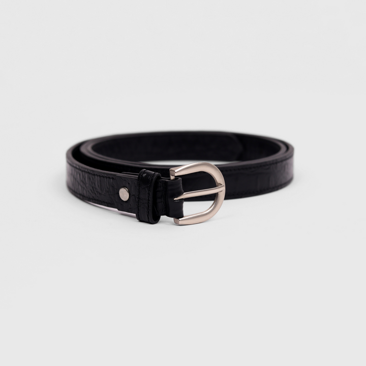 Antique Silver Buckle Belt (Black)