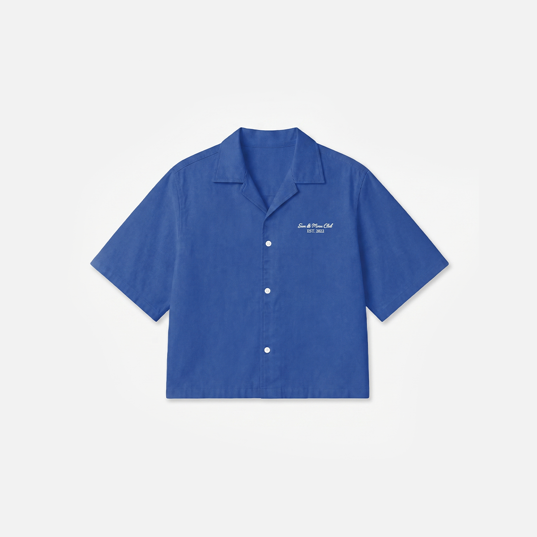 "Club De Sun & Moon" Embroidered Beach Shirt (Blue)