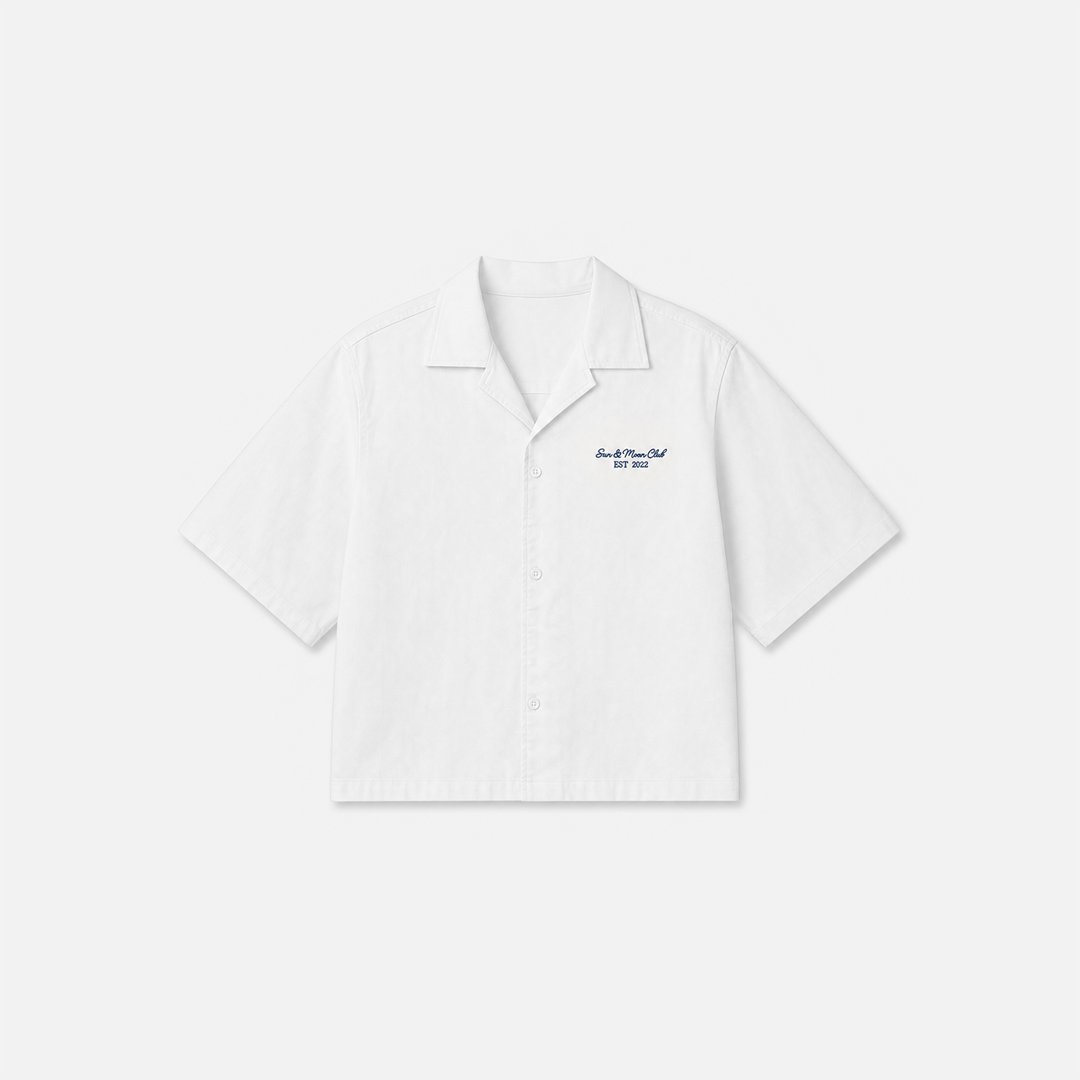 "Club De Sun & Moon" Embroidered Beach Shirt (White)