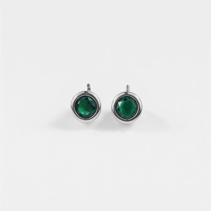 Cylinder Gem Ear Studs (Green)