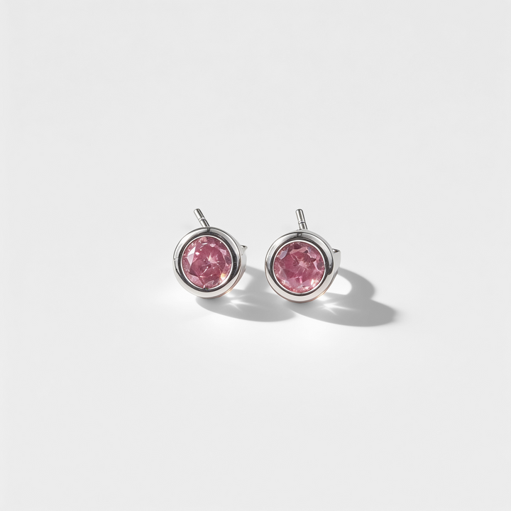 Cylinder Gem Ear Studs (Pink)