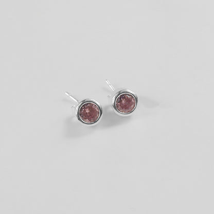 Cylinder Gem Ear Studs (Pink)