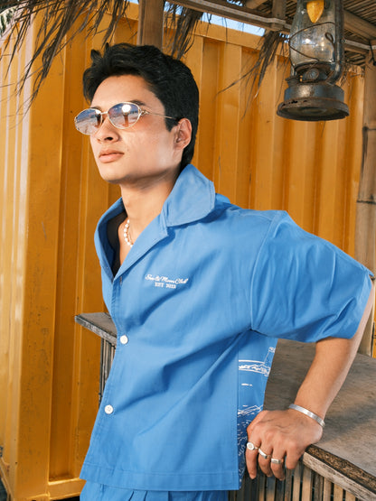 "Club De Sun & Moon" Embroidered Beach Shirt (Blue)