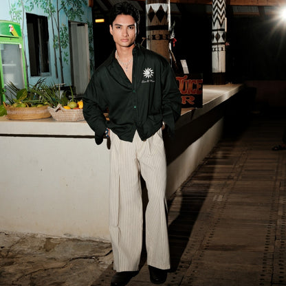 Green Cropped Boxy Long-Sleeve Shirt
