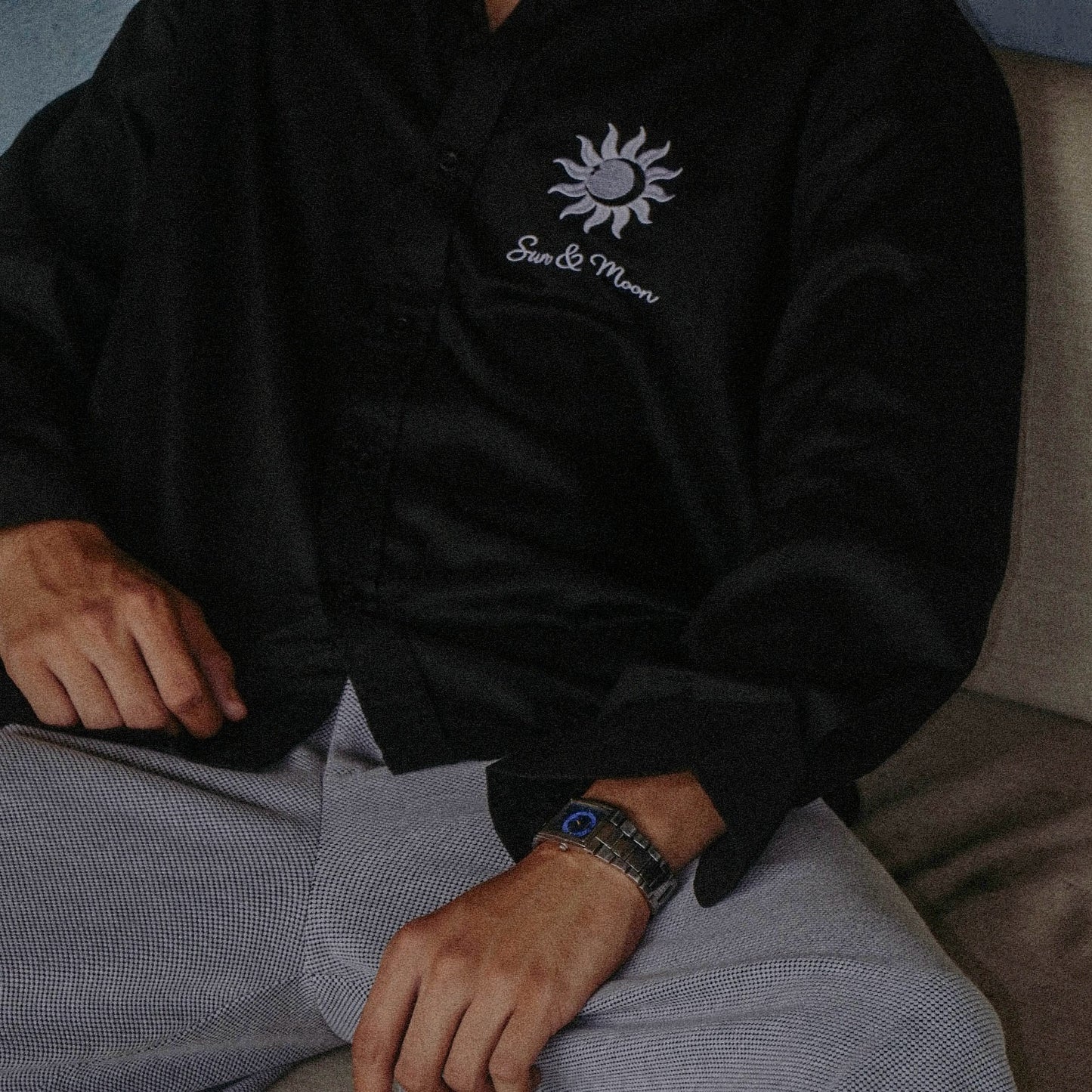 Black Cropped Boxy Long-Sleeve Shirt
