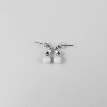 Lustrous white orb Ear Studs