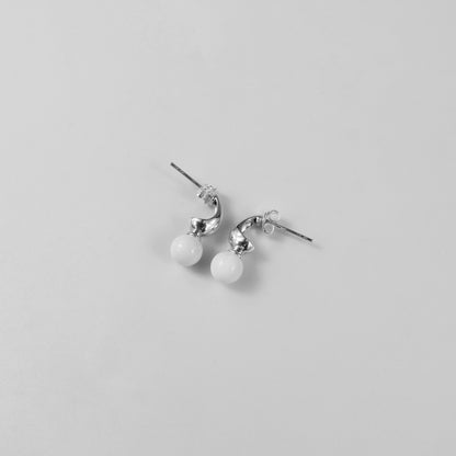 Lustrous white orb Ear Studs