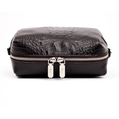 Mono Croc Crossbody Bag (Dark Brown)