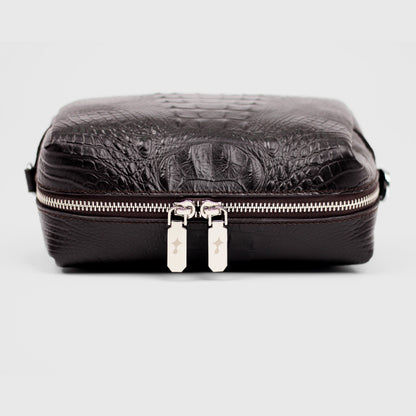 Mono Croc Crossbody Bag (Dark Brown)
