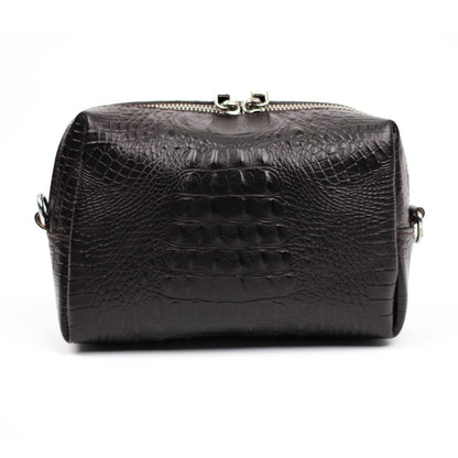 Mono Croc Crossbody Bag (Dark Brown)