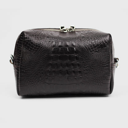 Mono Croc Crossbody Bag (Dark Brown)