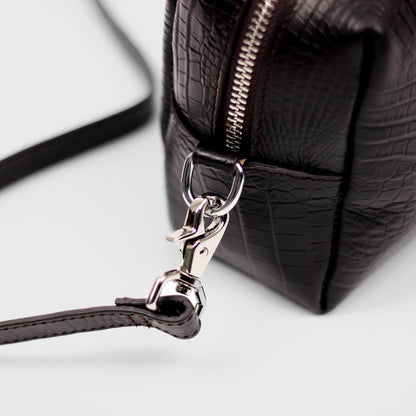 Mono Croc Crossbody Bag (Dark Brown)