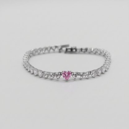 Endless Heart Tennis Bracelet (Pink)