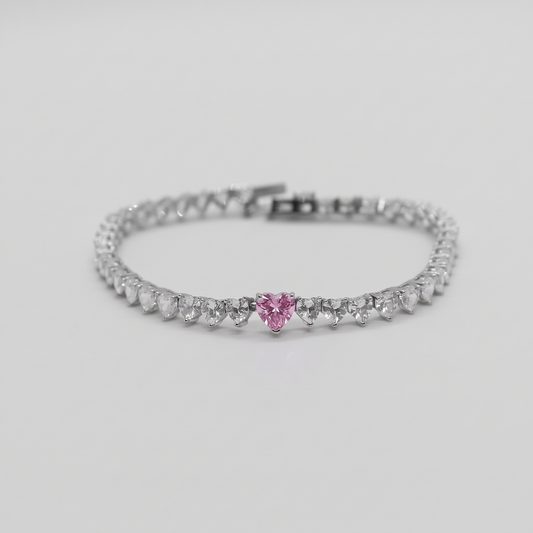 Endless Heart Tennis Bracelet (Pink)