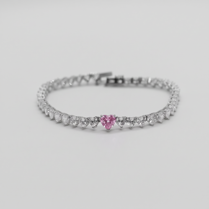 Endless Heart Tennis Bracelet (Pink)
