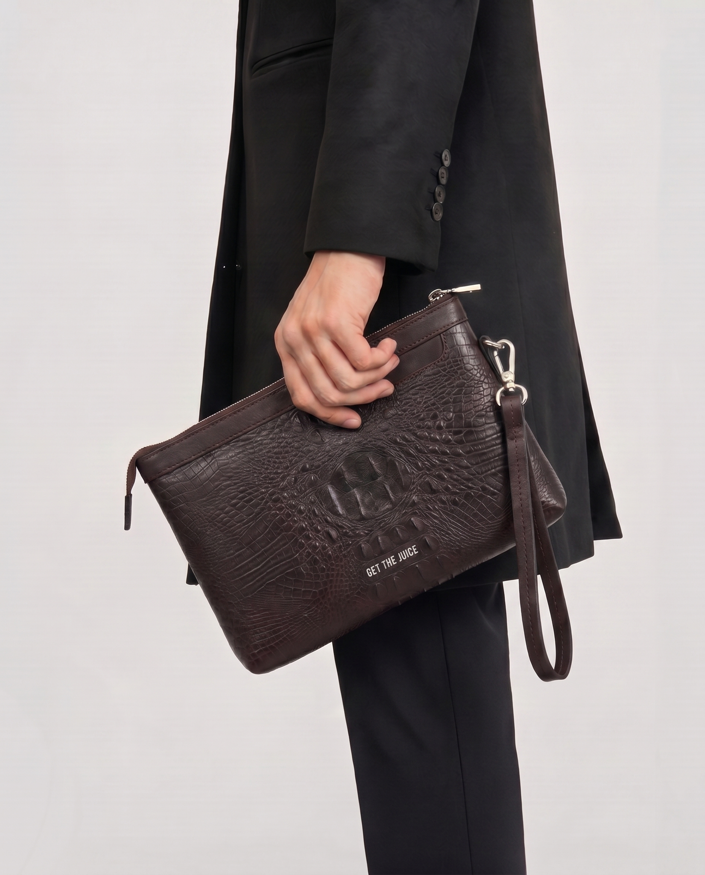 Regent Croc Clutch Bag (Dark Brown)