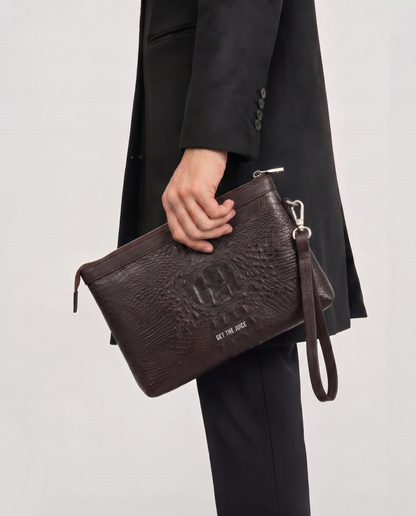 Regent Croc Clutch Bag (Dark Brown)