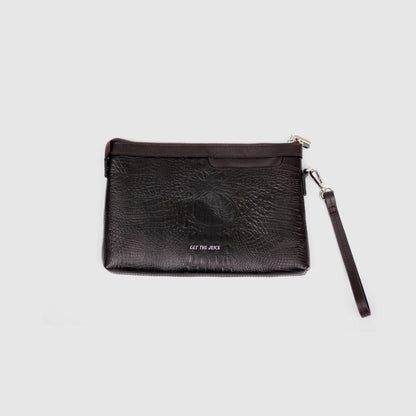 Regent Croc Clutch Bag (Dark Brown)