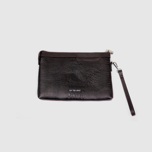 Regent Croc Clutch Bag (Dark Brown)