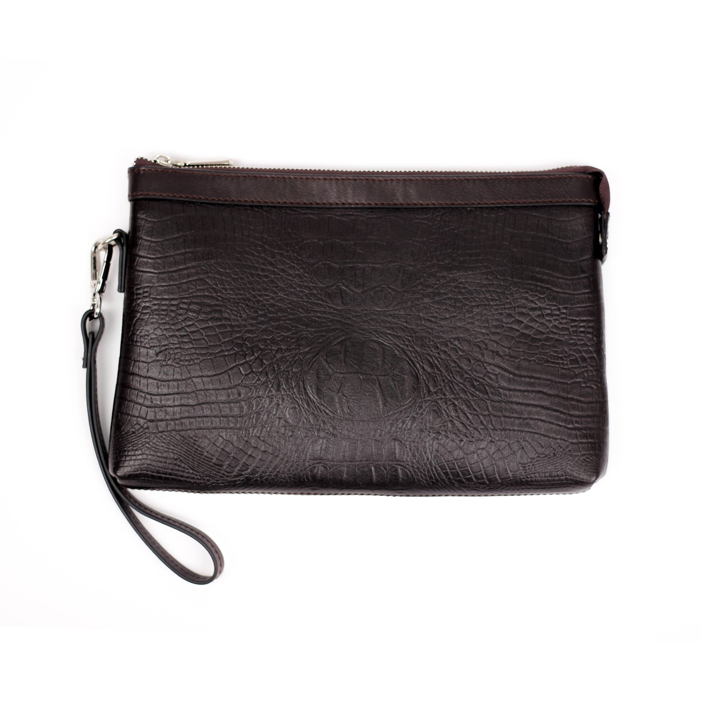 Regent Croc Clutch Bag (Dark Brown)