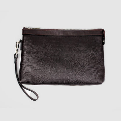 Regent Croc Clutch Bag (Dark Brown)