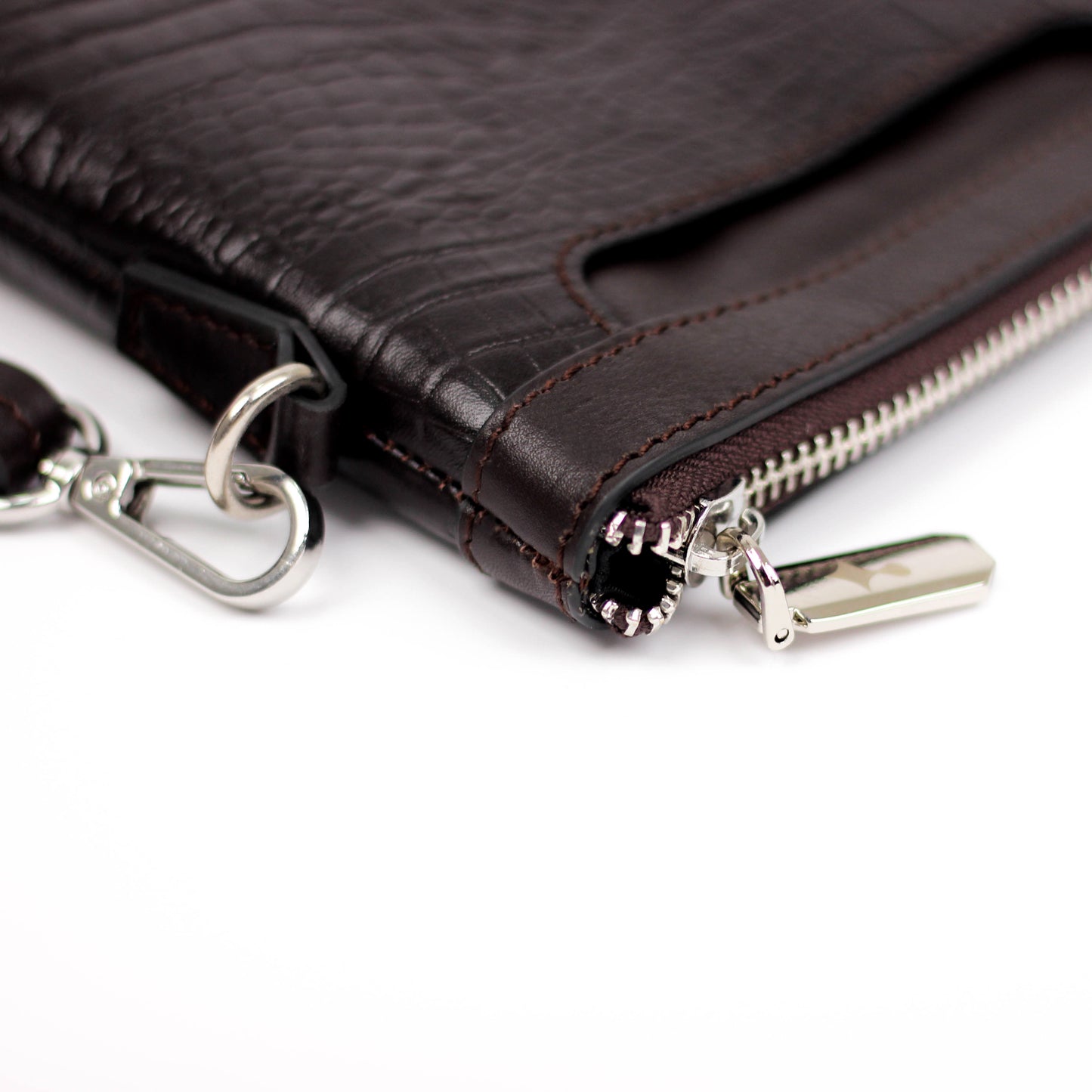 Regent Croc Clutch Bag (Dark Brown)