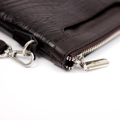 Regent Croc Clutch Bag (Dark Brown)
