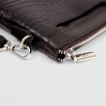 Regent Croc Clutch Bag (Dark Brown)