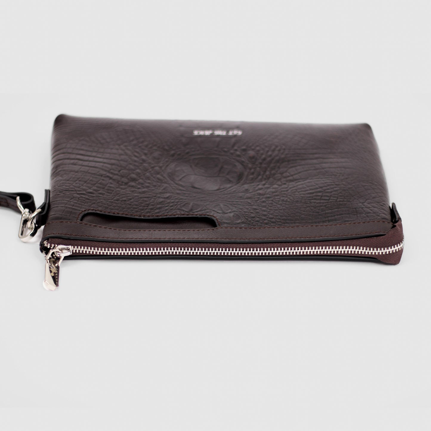 Regent Croc Clutch Bag (Dark Brown)