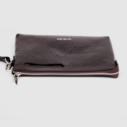 Regent Croc Clutch Bag (Dark Brown)
