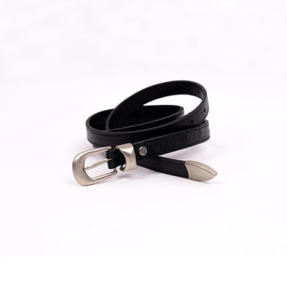 Satin Silver Buckle Belt (Black)