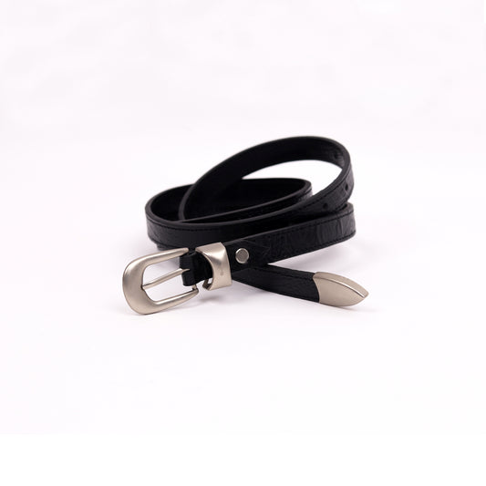 Satin Silver Buckle Belt (Black)