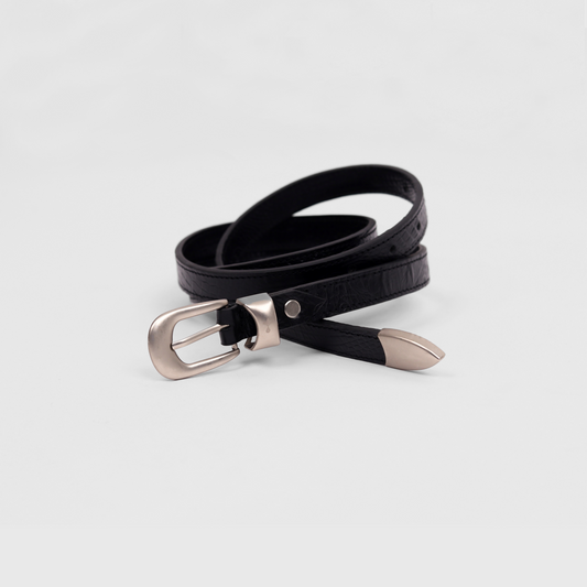 Satin Silver Buckle Belt (Black)