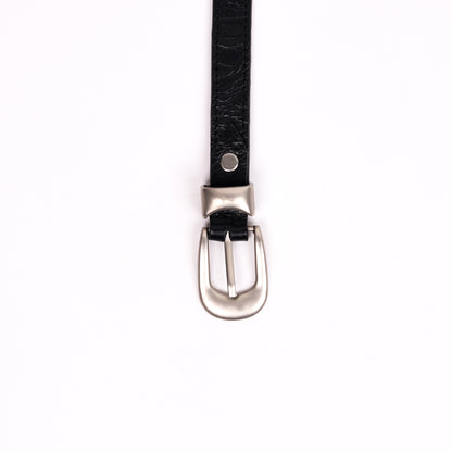Satin Silver Buckle Belt (Black)