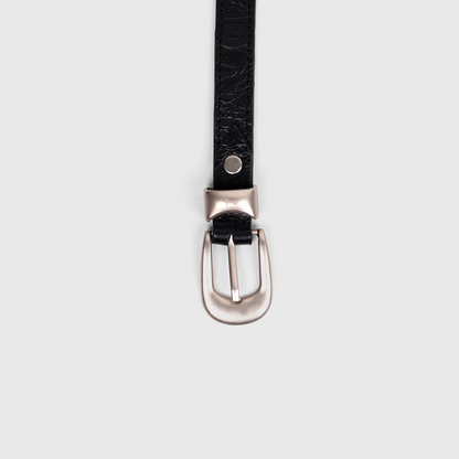 Satin Silver Buckle Belt (Black)